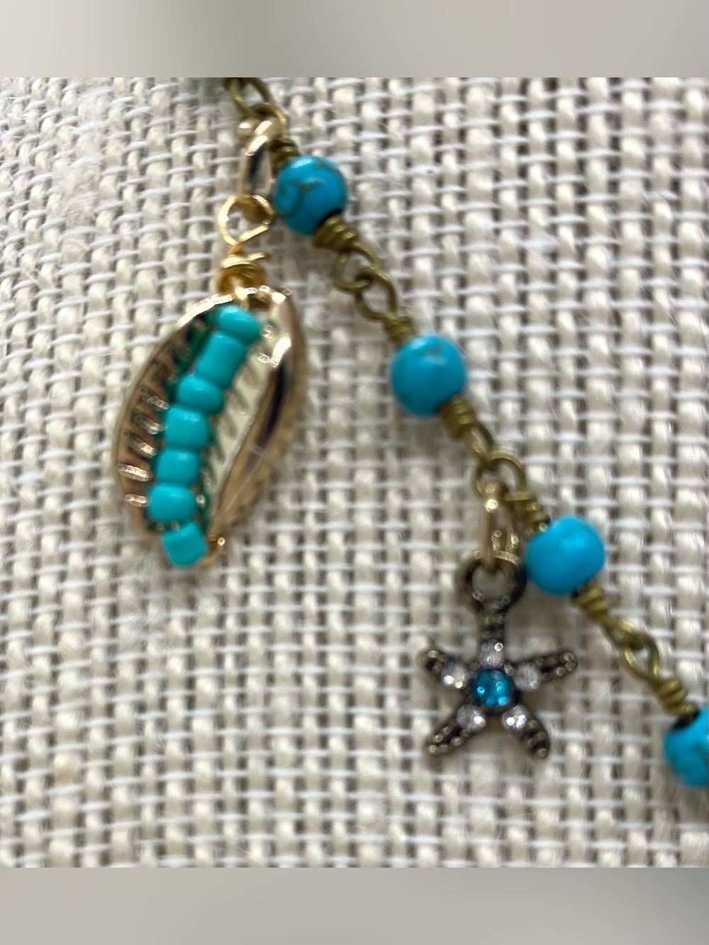Blue Gold Beaded Necklace Beach Charms Boho Y2K Summer Preppy Eclectic Festival - Picture 8 of 15